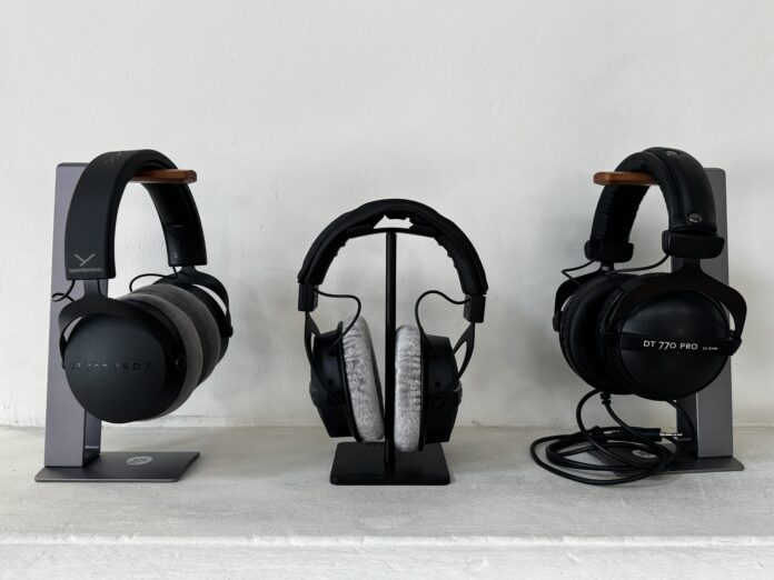 Beyerdynamic DT 770 Pro X Limited Edition, DT 700 Pro X, and DT 770 Pro 32 Ohm models side by side